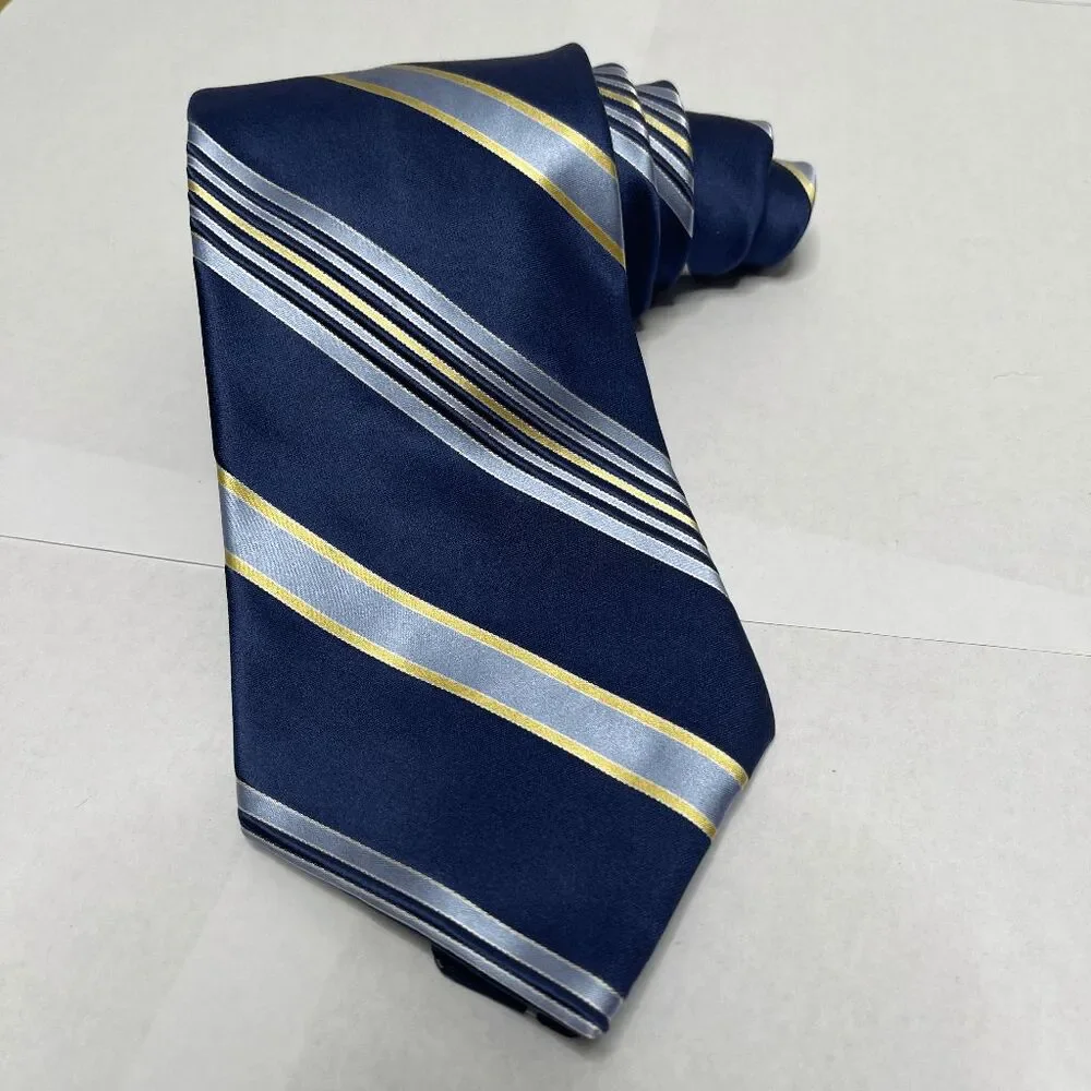 Vintage Tommy Hilfiger‎ 100% Silk Blue Yellow Striped Tie Preppy 90s